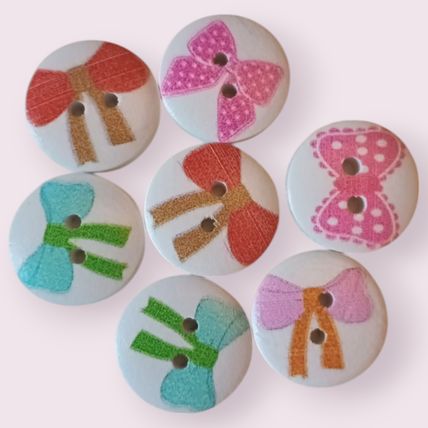 Bow Pattern Round Wooden Buttons Size 15mm Knitting Sewing Children's Buttons