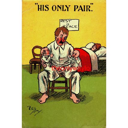 His Only Pair, Rest In Peace, Twins, Rare Antique Comic Card No 653, Postcard