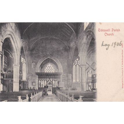 EC134 TIDESWELL PARISH CHURCH INTERIOR . . PRINTED POSTCARD
