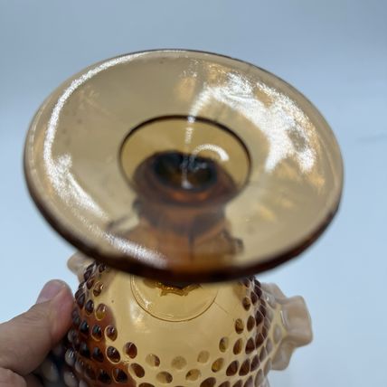 Fenton Art Glass Root Beer Opalescent Gradient Hobnail Ruffled Compote 6”