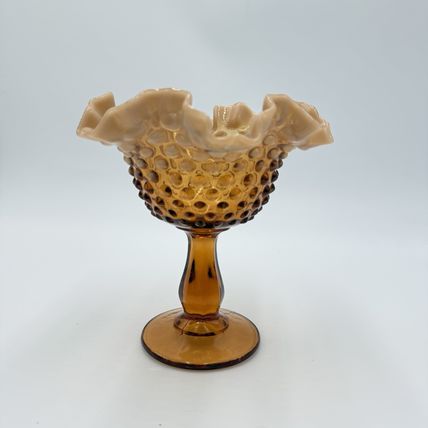 Fenton Art Glass Root Beer Opalescent Gradient Hobnail Ruffled Compote 6”