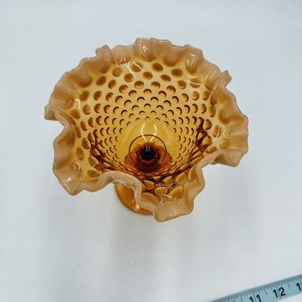 Fenton Art Glass Root Beer Opalescent Gradient Hobnail Ruffled Compote 6”