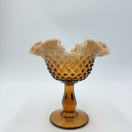 Fenton Art Glass Root Beer Opalescent Gradient Hobnail Ruffled Compote 6”