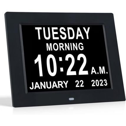 TMC 8 Inch Dementia Clock for Seniors – Large Auto-Dimming Calendar Display with