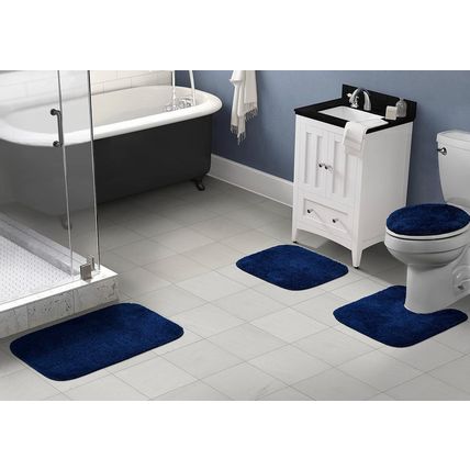 Garland Rug Traditional Nylon Washable Navy 4 Piece Set - Lid, Contour, 2 Bath R