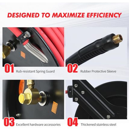 Maxworks 80720 50Ft Auto Rewind Retractable Reel with 3/8" X 50' Air Hose with B