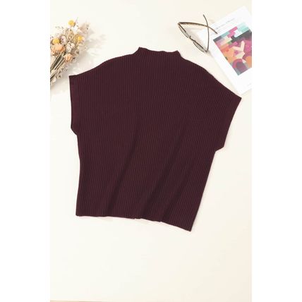 Mineral Red Patch Pocket Ribbed Knit Short Sleeve Sweater