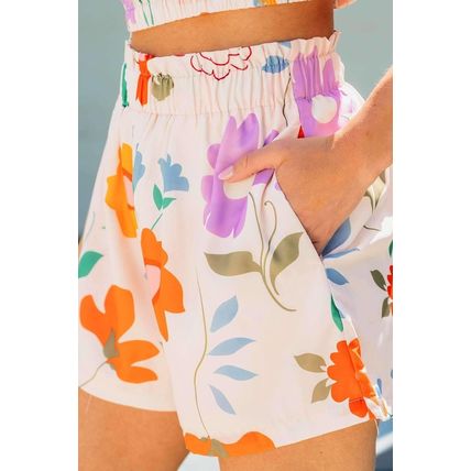 White Floral Cropped Tank and Frilly High Waist Shorts