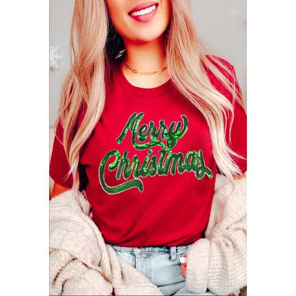 Red Merry Christmas Graphic Crewneck T Shirt