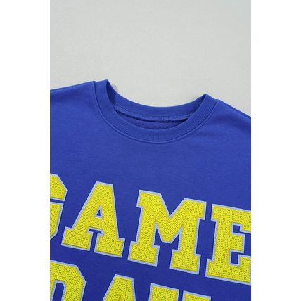 Dark Blue Game Day Crew Neck Graphic Pullover Sweatshirt