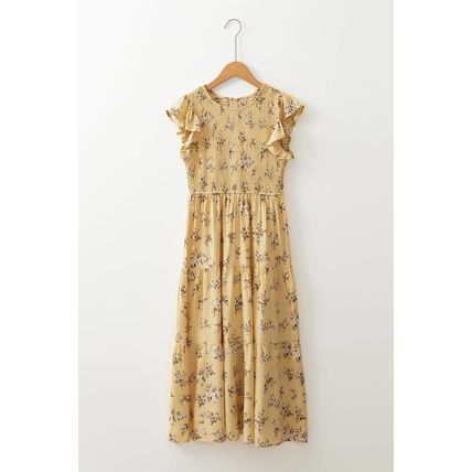 Yellow Boho Floral Print Ruffle Smocked Flowy Summer Dress