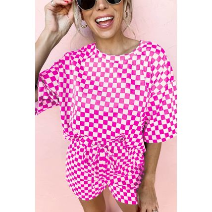 Rose Checkered Top and Short Casual 2pcs Set