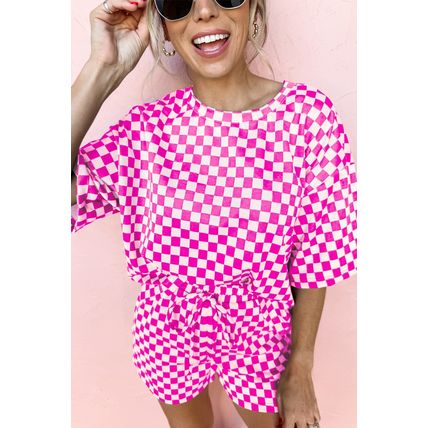 Rose Checkered Top and Short Casual 2pcs Set