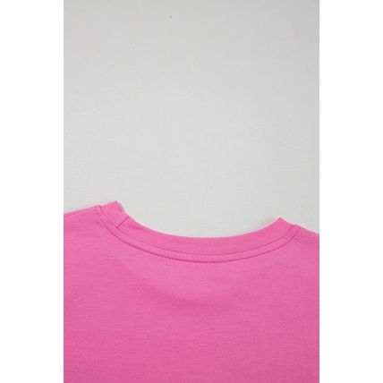 Sachet Pink Bright Casual Plain Crew Neck Tee