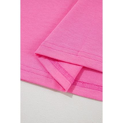 Sachet Pink Bright Casual Plain Crew Neck Tee