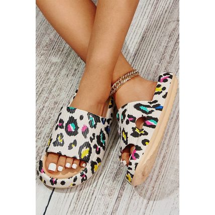 White Leopard Pint Soft Thick Sole Slippers