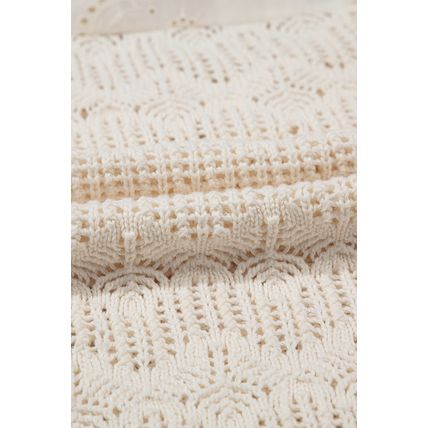 Beige Embroidered Patchwork Hollow Out Knitted Ruffle Sweater Vest