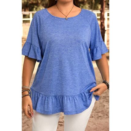 Dusk Blue Ruffled Short Sleeve Plus Size Casual Blouse