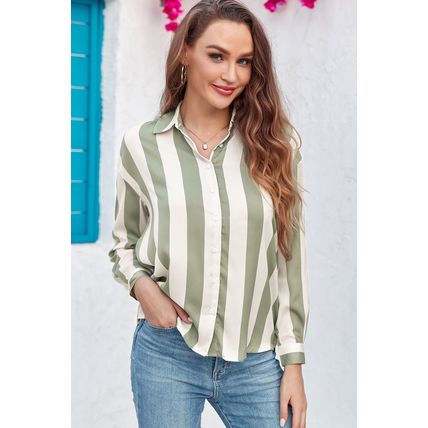Green Striped Soft Relaxed Button Up Shirt
