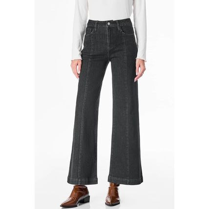 Black Plain Seam Detail Flared Bottom Ankle Length Jeans