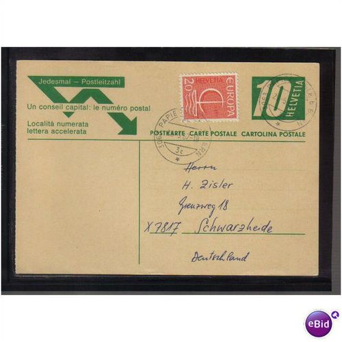 1967 SWITZERLAND P/PAID PC UPRATED PAPIERMURLE PMK