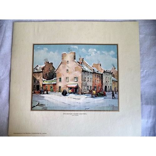 Vintage Paul Caron print 18c Houses Old Montreal Canada Art Lithograph painting