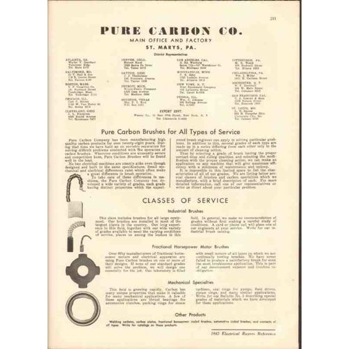 pure carbon company 1942 industrial motor brushes vintage catalog
