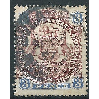 Rhodesia 1896 SG31 3d Chocolate & Ultramarine Good/Fine Used....