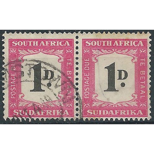 South Africa 1948 D35 1d Black & Carmine Postage Due PAIR Fine Used . ..