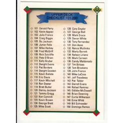 1990 Upper Deck Baseball Checklist unmarked card #200
