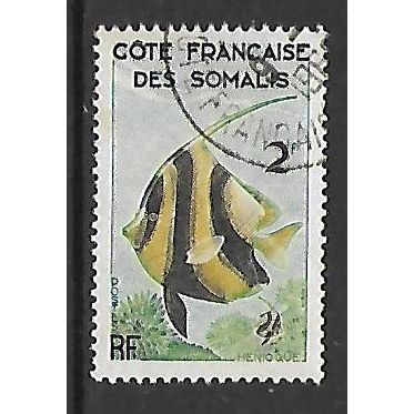FRENCH SOMALI COAST 1958 ANIMALS FISHES BIRDS 2F PENNANT CORAL FISH SG436 F / U