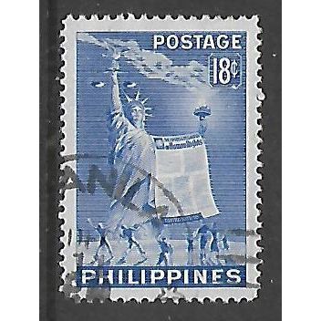 PHILIPPINES 1951 HUMAN RIGHTS DAY 18c BLUE STATUE OF LIBERTY SG 726 FINE USED