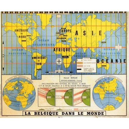 Belgium Old 1960s Map Atlas Globe French School Chart Postcard