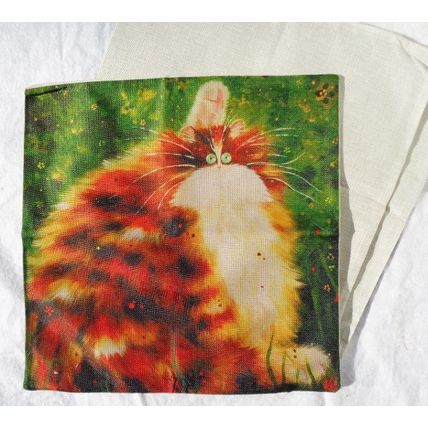 Cat Pillow Cover 17x17 Green Eye Fat Cat No Insert 003