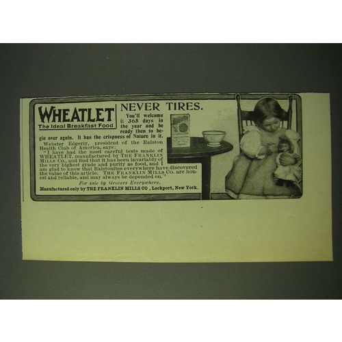 1900 Franklin Mills Wheatlet Ad - Wheatlet Never Tires