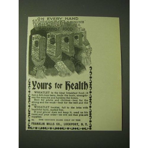 1900 Franklin Mills Wheatlet Ad - Yours for Health