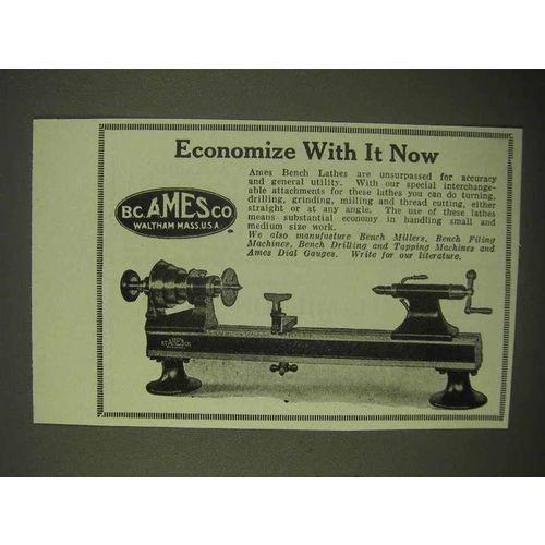 1922 B.C. Ames Bench Lathes Ad - Economize With It