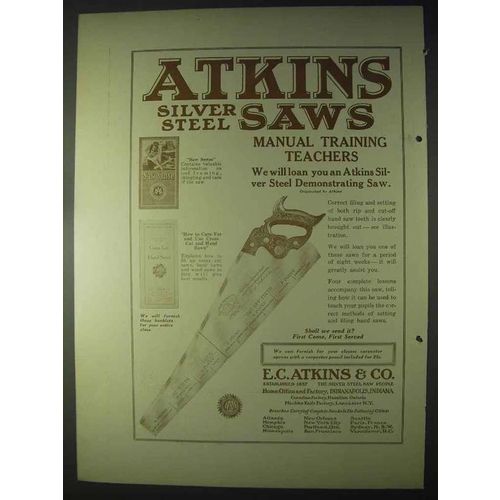 1922 Atkins Silver Steel Saws Ad - Training Teachers