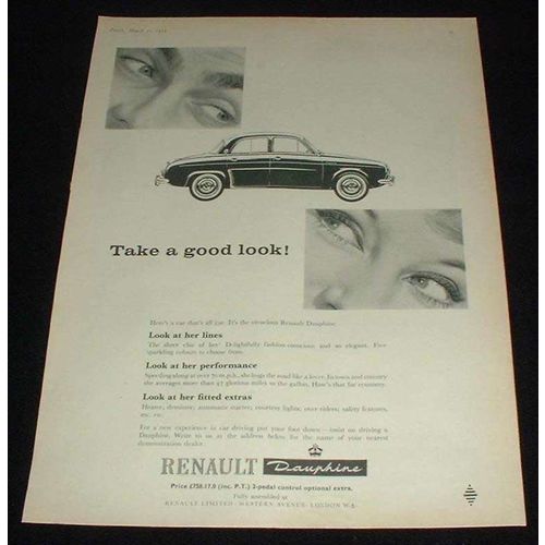 1959 Renault Dauphine Car Ad, Take A Good Look NICE!!