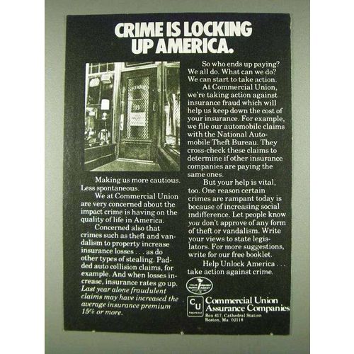 1978 Commercial Union Assurance Companies Ad - Crime is Locking