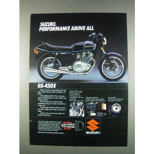 1982 Suzuki GS-450E Motorcycle Ad - Performance