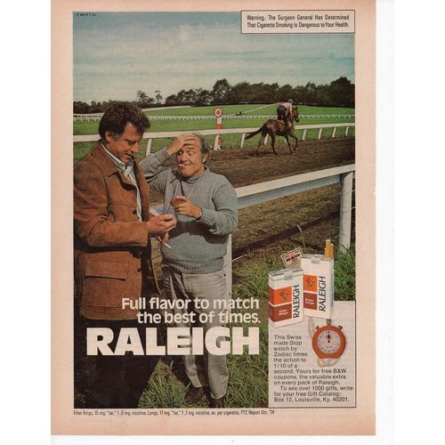 Raleigh Cigarettes vintage Full Page Print Ad February 1975