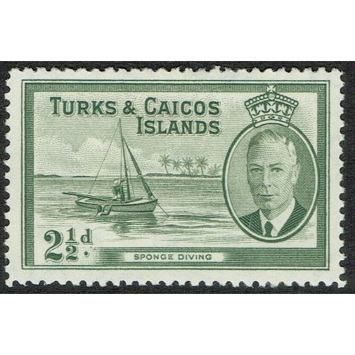 Turks & Caicos 1950 Definitive Issue 2 ½d Grey Olive SG225 MM