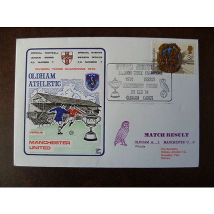 1974 Oldham Athletic v Manchester Utd Dawn Football Cover No7 Special Event