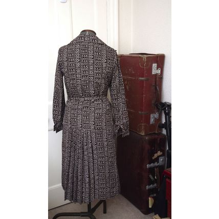 ALEXON DESIGNER SUIT SUMMER BROWN & WHITE 60s SKIRT SHIRT TOP & BELT S 12 VGC