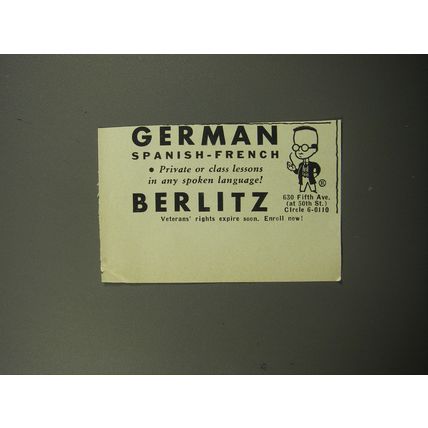 1951 Berlitz School of Languages Advertisement - German Spanish-French