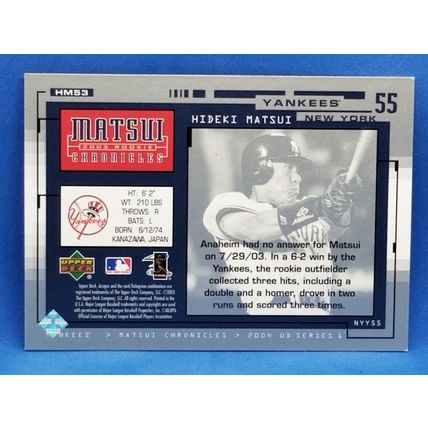 2004 Upper Deck Matsui Chronicles #HM53 Hideki Matsui 7/29/03