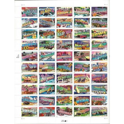 Greetings from America Sheet of 50 37¢ Stamps Scott 3696-3745 - Stuart Katz