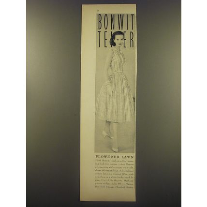 1956 Bonwit Teller Fashion Ad - Flowered Lawn