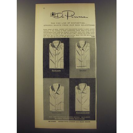 1956 De Pinna Shirts Ad - The fine line of distinction.. striped shirts
